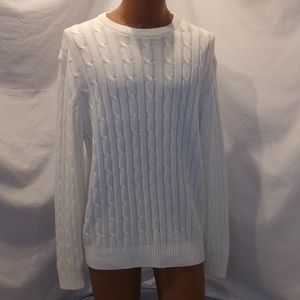 John Bartlett cable/rib knit white sweater